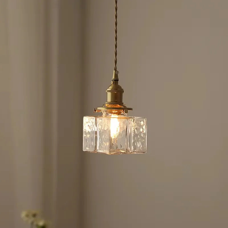 Gray | Textured Glass Pendant Light with Brass Finish