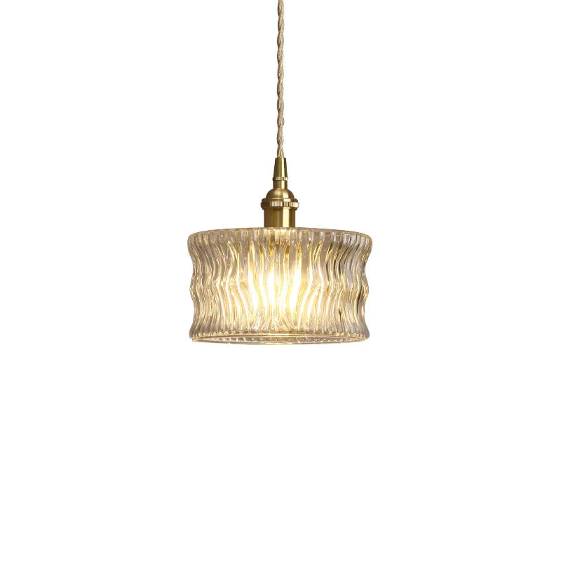 Yael | Ribbed Glass Pendant Light with Brass Fitting
