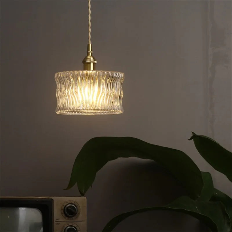 Yael | Ribbed Glass Pendant Light with Brass Fitting