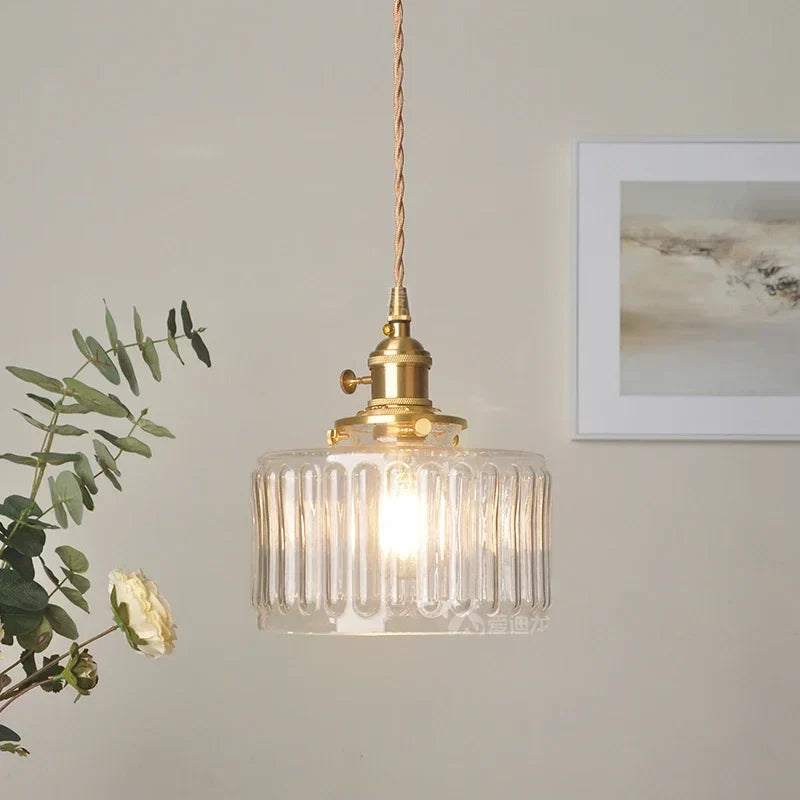 Yael | Ribbed Glass Pendant Light with Brass Fitting