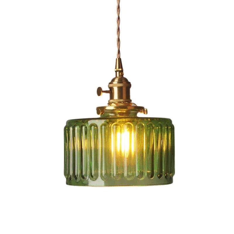 Yael | Ribbed Glass Pendant Light with Brass Fitting
