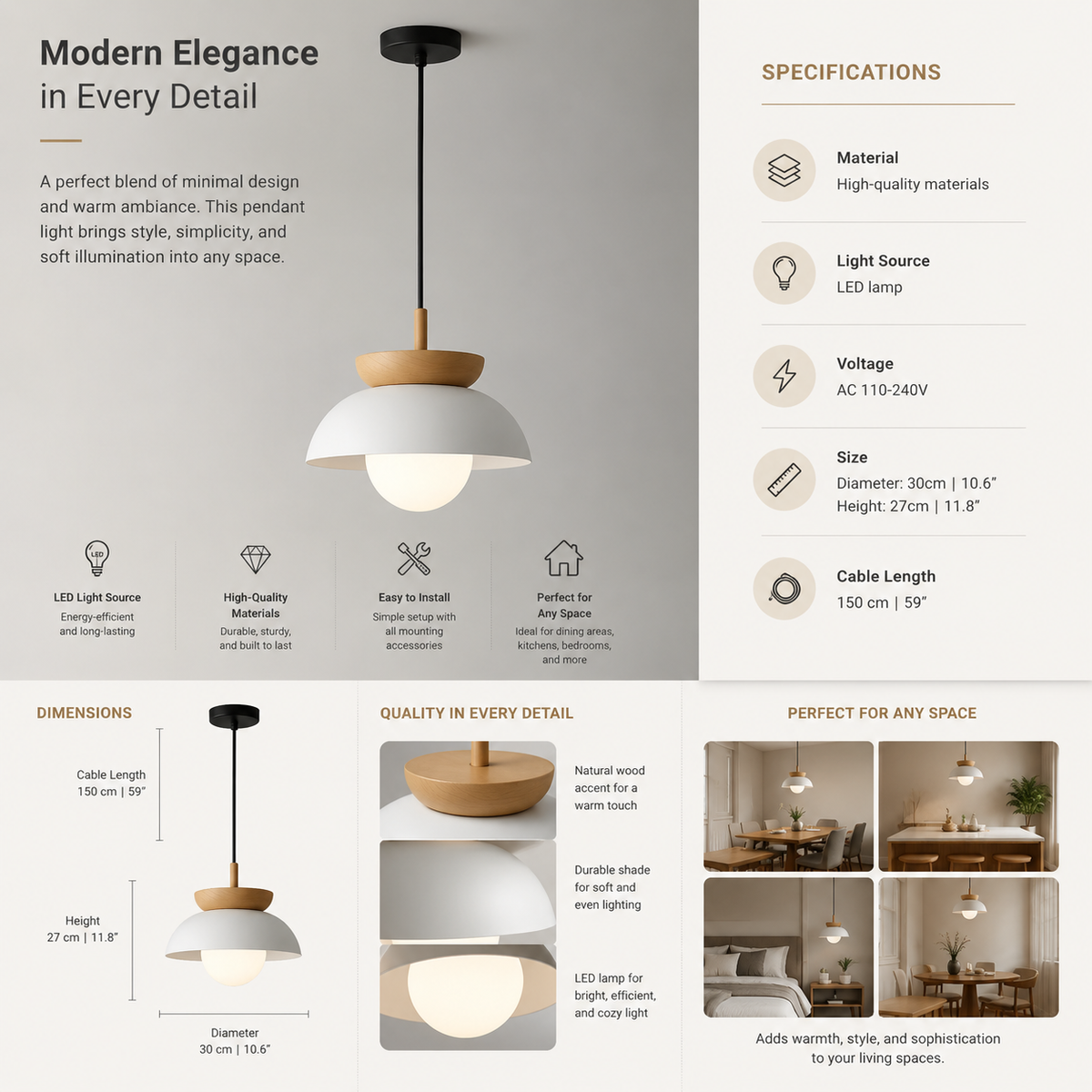 Orinoco | Wood and Metal Globe Pendant Light