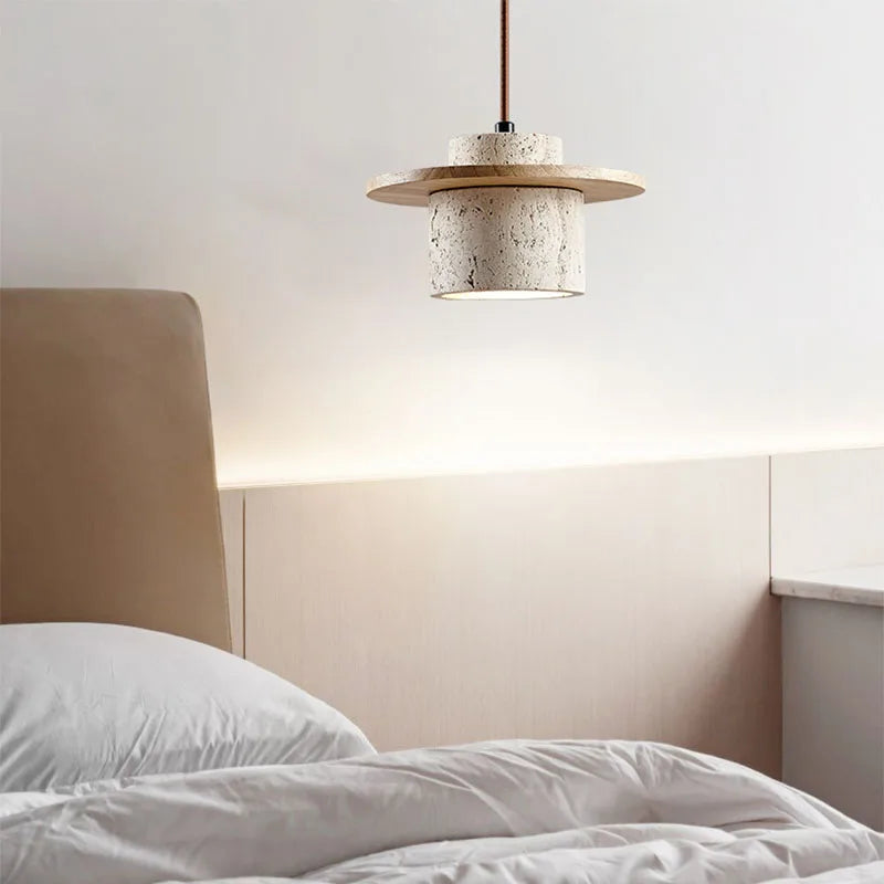 Riverstone | Pendant Light with Travertine and Wood Detailing