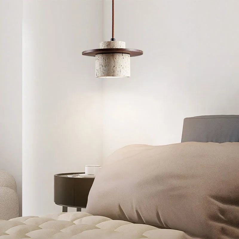 Riverstone | Pendant Light with Travertine and Wood Detailing