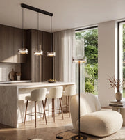 Virenya | Three-Light Pendant & Floor Lamp Set in Chrome & Black
