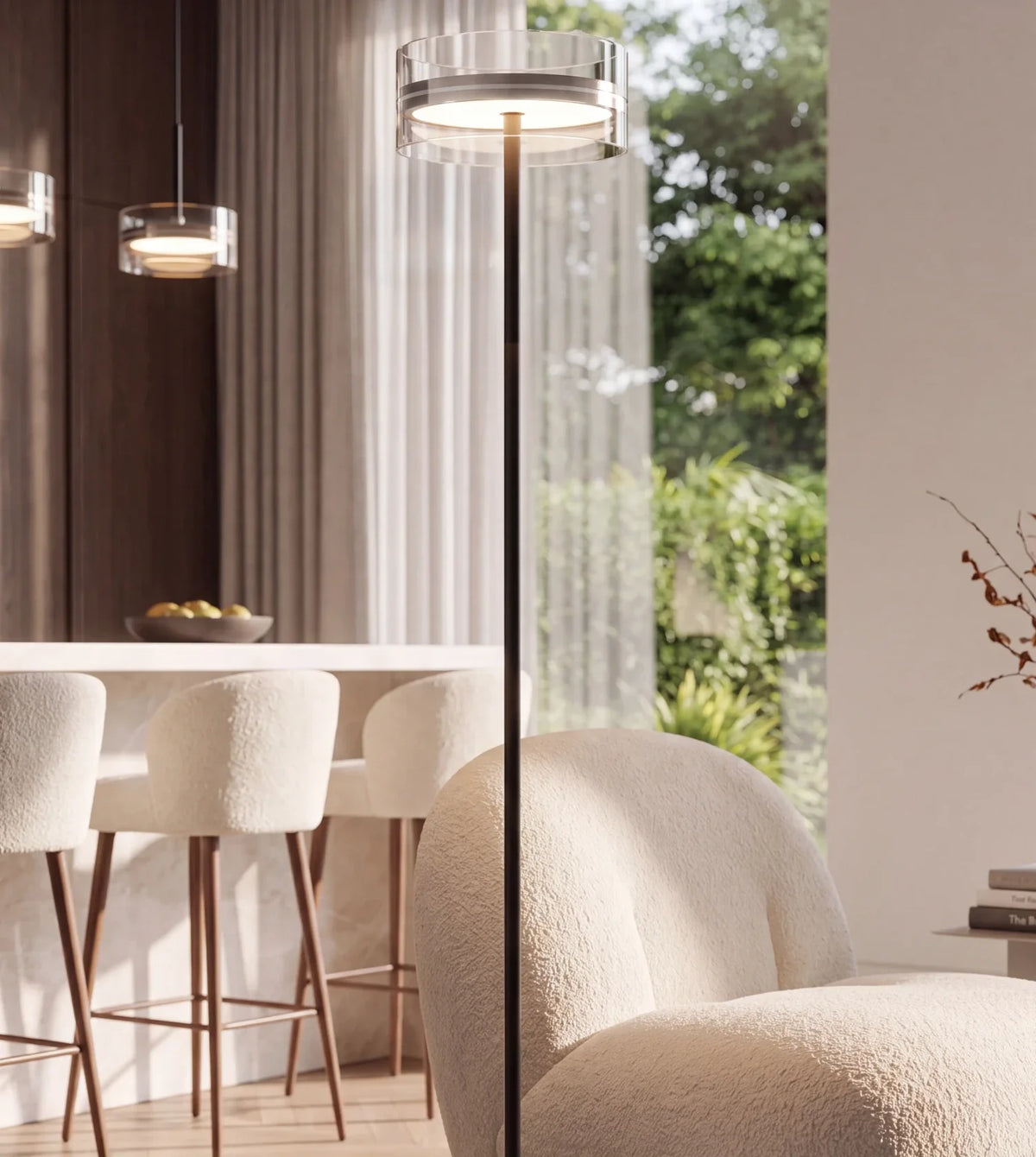 Virenya | Three-Light Pendant & Floor Lamp Set in Chrome & Black