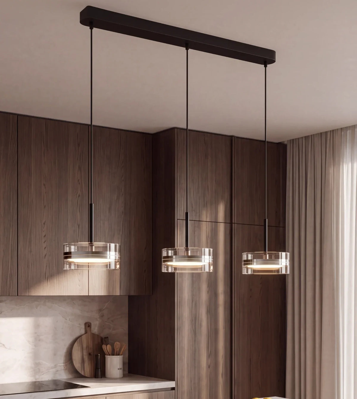 Virenya | Three-Light Pendant & Floor Lamp Set in Chrome & Black