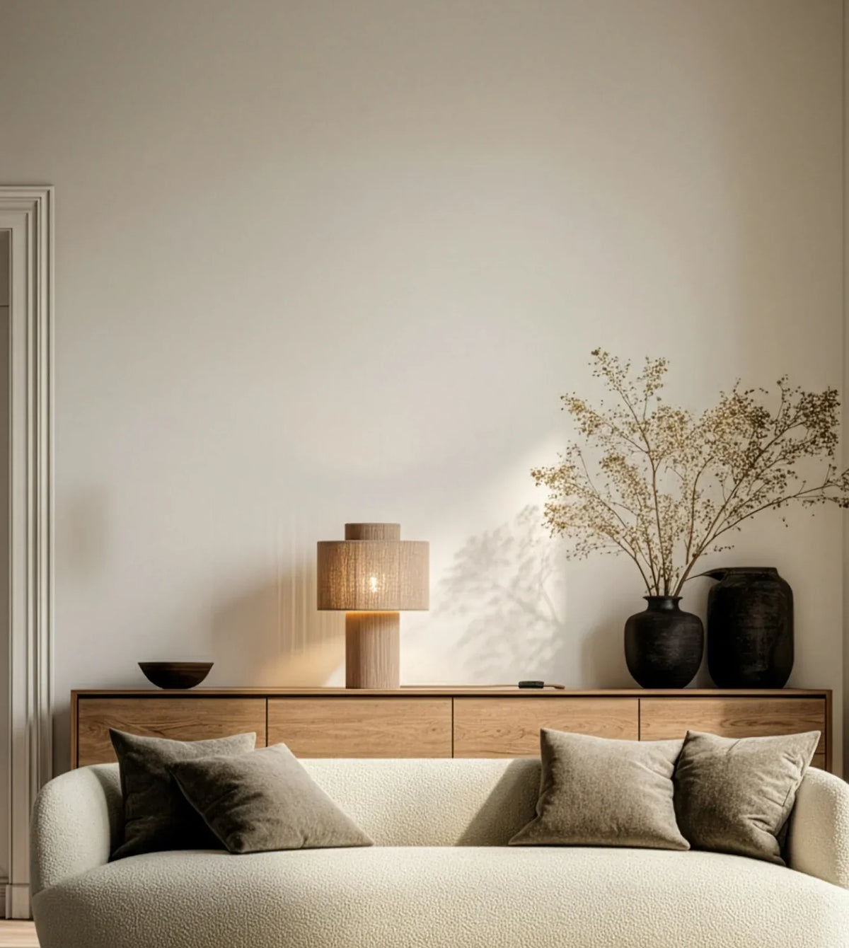 Rhoswen | Sculptural Cotton Table Lamp with Tiered Shade