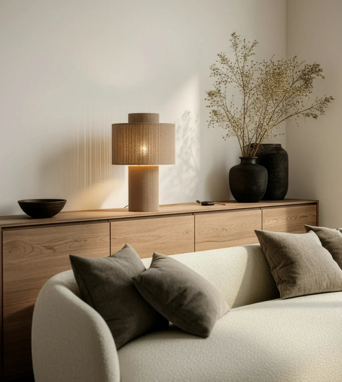 Rhoswen | Sculptural Cotton Table Lamp with Tiered Shade