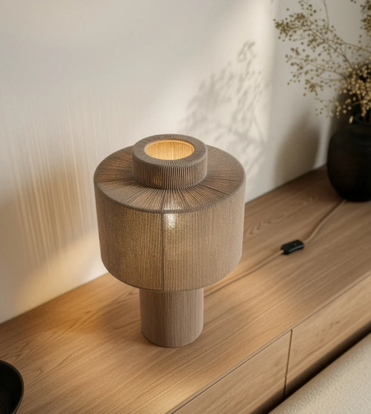 Rhoswen | Sculptural Cotton Table Lamp with Tiered Shade