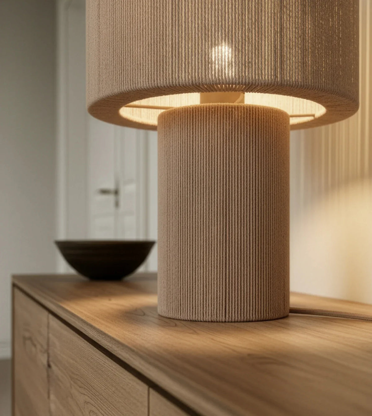 Rhoswen | Sculptural Cotton Table Lamp with Tiered Shade