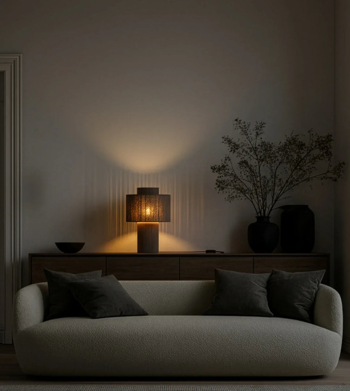 Rhoswen | Sculptural Cotton Table Lamp with Tiered Shade