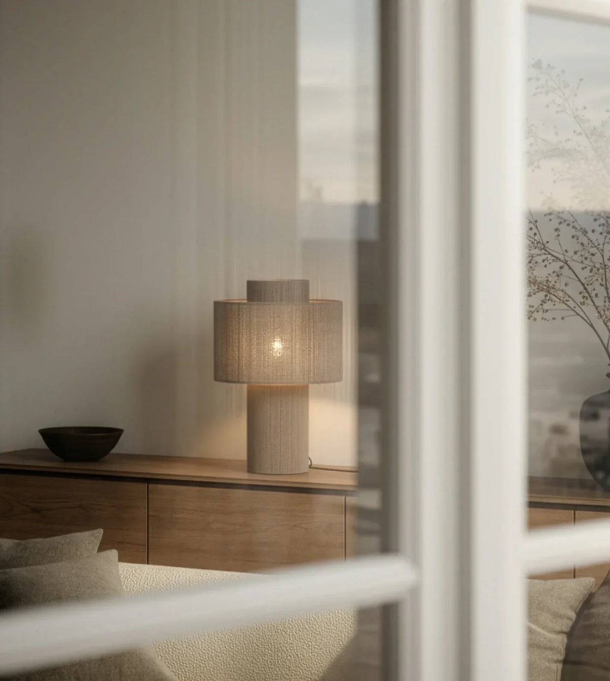 Rhoswen | Sculptural Cotton Table Lamp with Tiered Shade