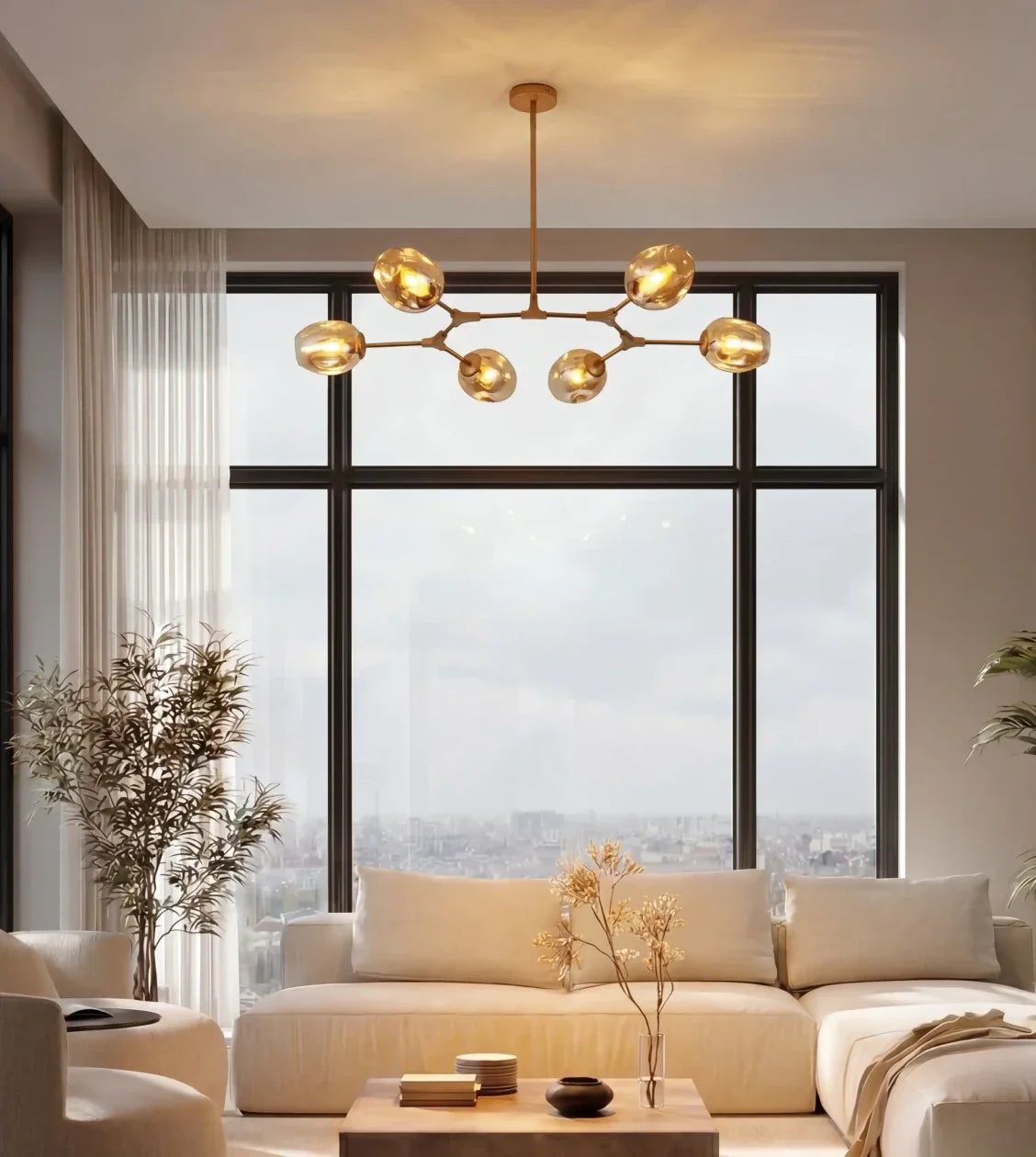 Prismara | Six-Light Ceiling Pendant with Smoked Glass Shades