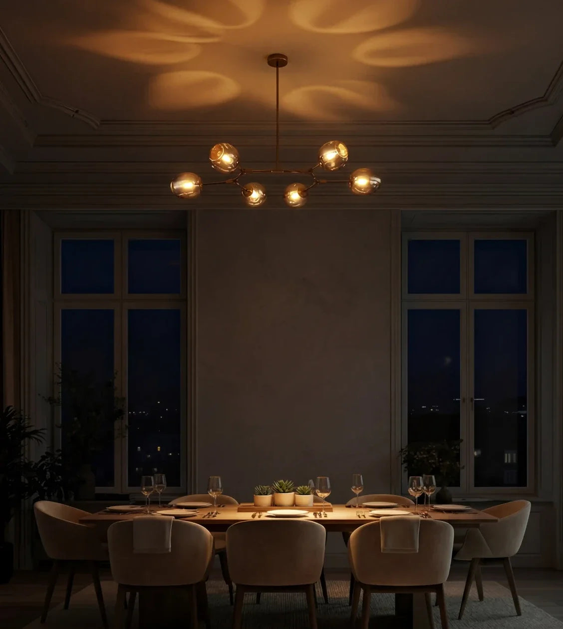 Prismara | Six-Light Ceiling Pendant with Smoked Glass Shades