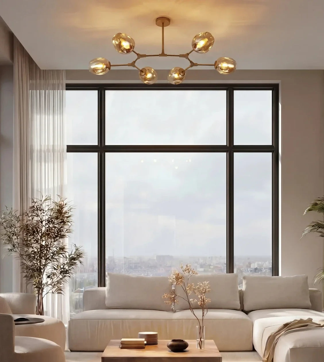Prismara | Six-Light Ceiling Pendant with Smoked Glass Shades