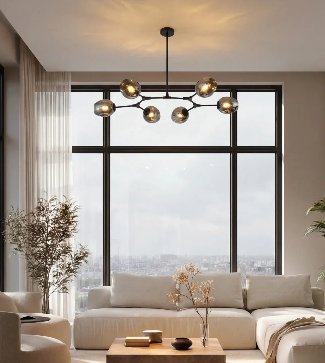 Prismara | Six-Light Ceiling Pendant with Smoked Glass Shades