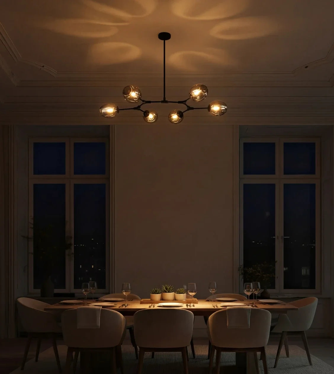 Prismara | Six-Light Ceiling Pendant with Smoked Glass Shades