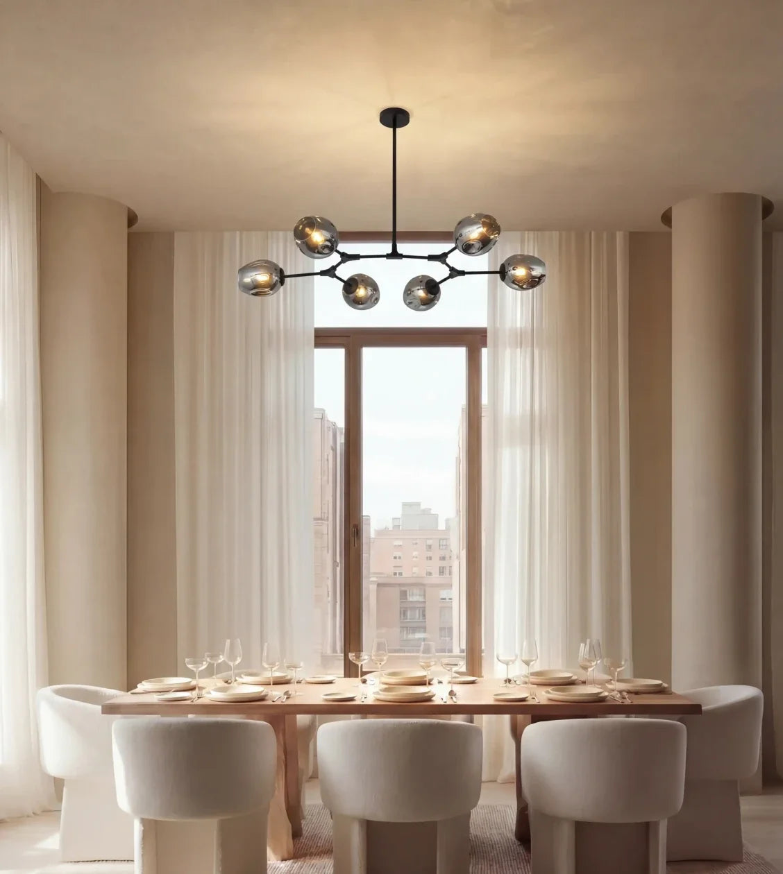 Prismara | Six-Light Ceiling Pendant with Smoked Glass Shades