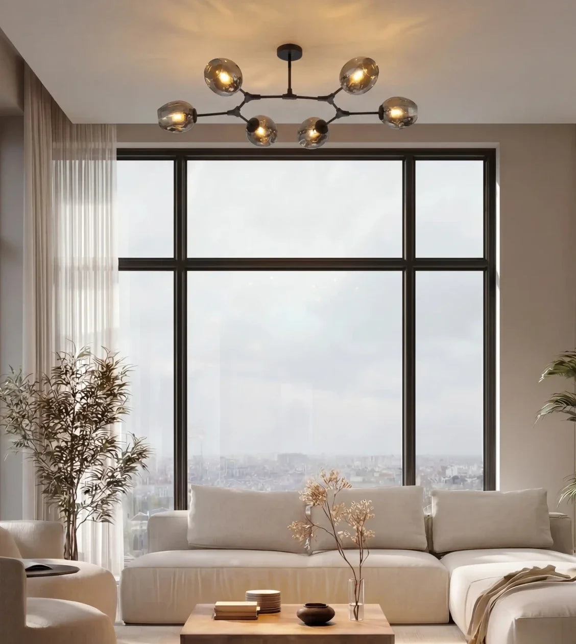 Prismara | Six-Light Ceiling Pendant with Smoked Glass Shades