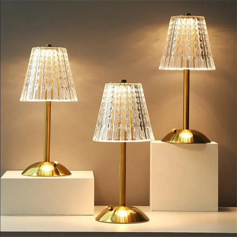 Zinovia | Rechargeable Crystal Table Lamp with Gold Finish
