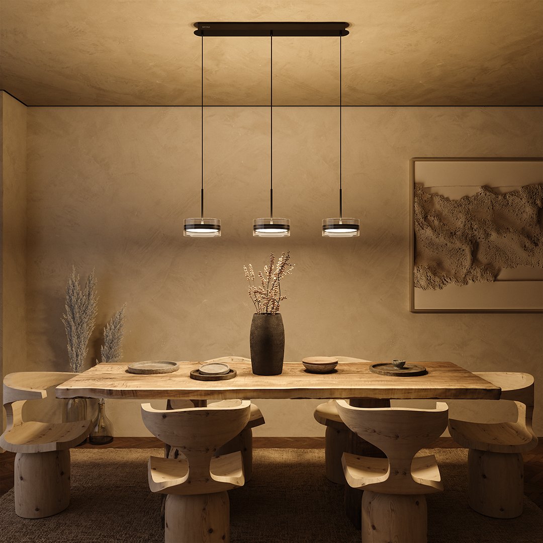 Virenya | Three-Light Pendant & Floor Lamp Set in Chrome & Black