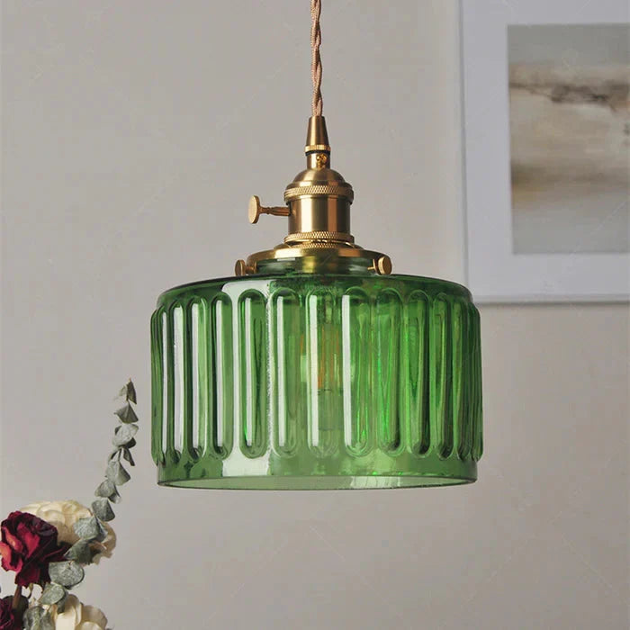 Yael | Ribbed Glass Pendant Light with Brass Fitting