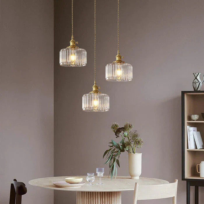 Yael | Ribbed Glass Pendant Light with Brass Fitting