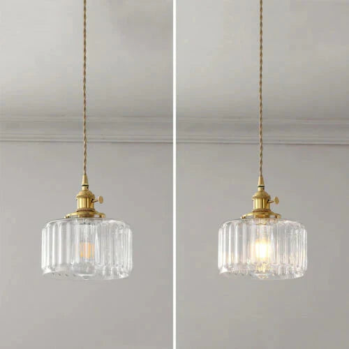 Yael | Ribbed Glass Pendant Light with Brass Fitting