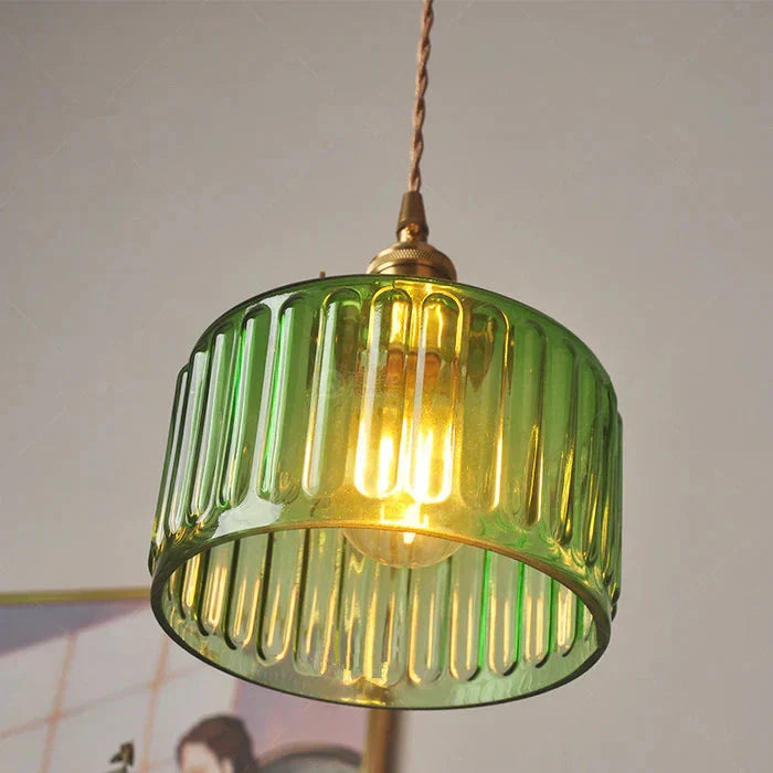 Yael | Ribbed Glass Pendant Light with Brass Fitting