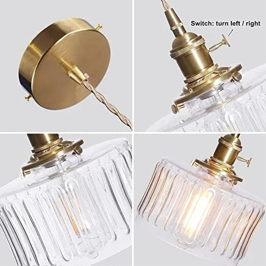 Yael | Ribbed Glass Pendant Light with Brass Fitting