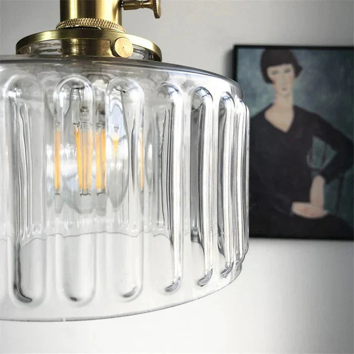 Yael | Ribbed Glass Pendant Light with Brass Fitting