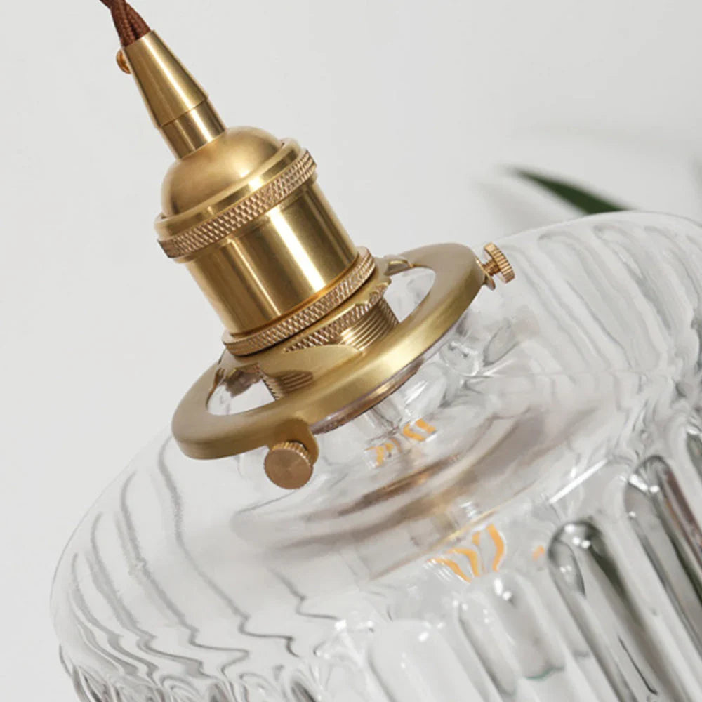 Yael | Ribbed Glass Pendant Light with Brass Fitting