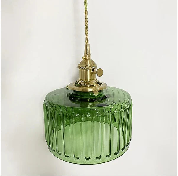 Yael | Ribbed Glass Pendant Light with Brass Fitting