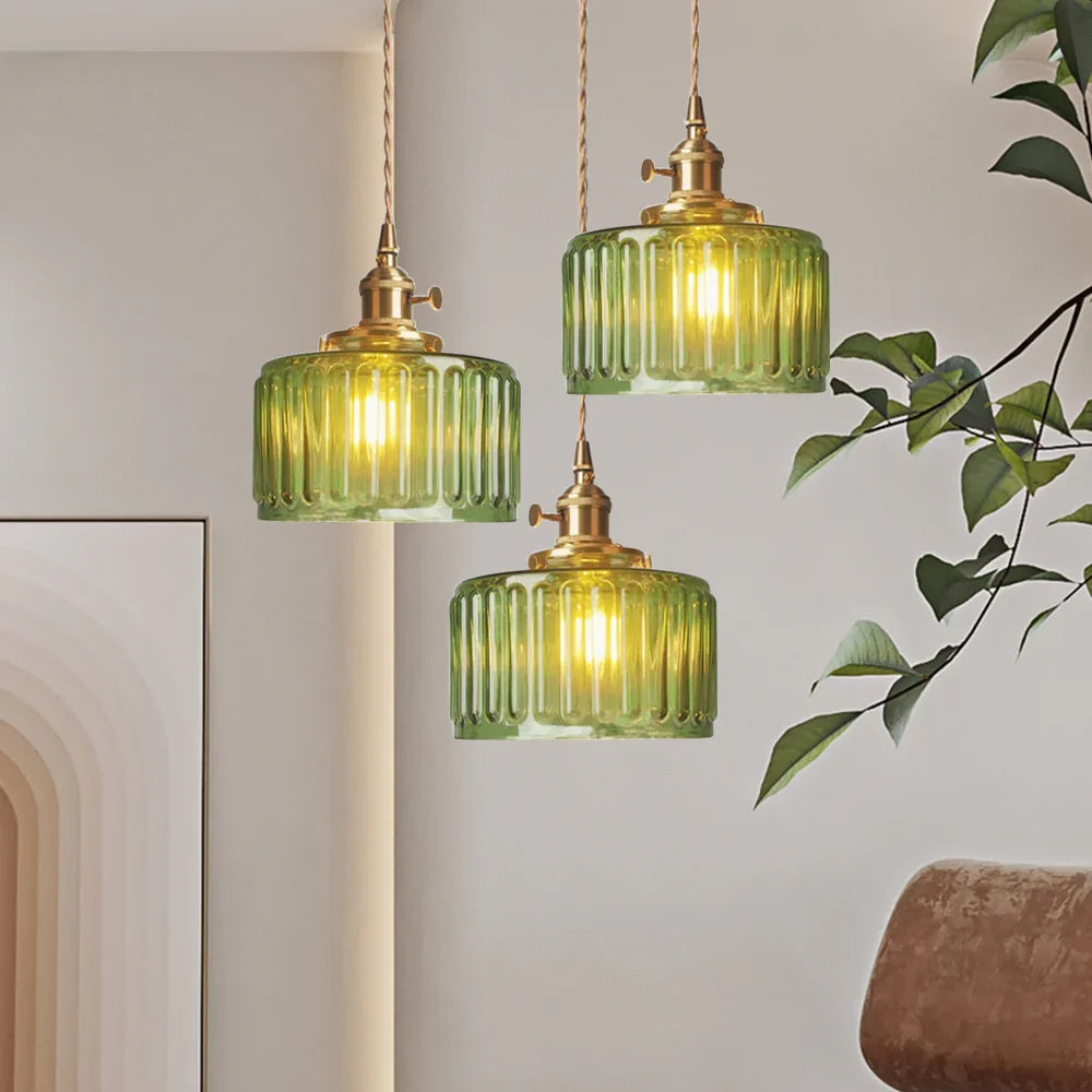 Yael | Ribbed Glass Pendant Light with Brass Fitting