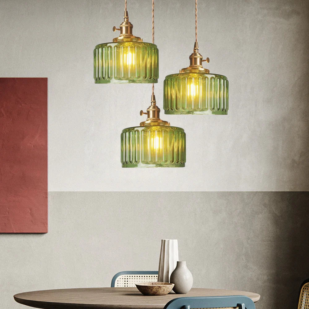 Yael | Ribbed Glass Pendant Light with Brass Fitting
