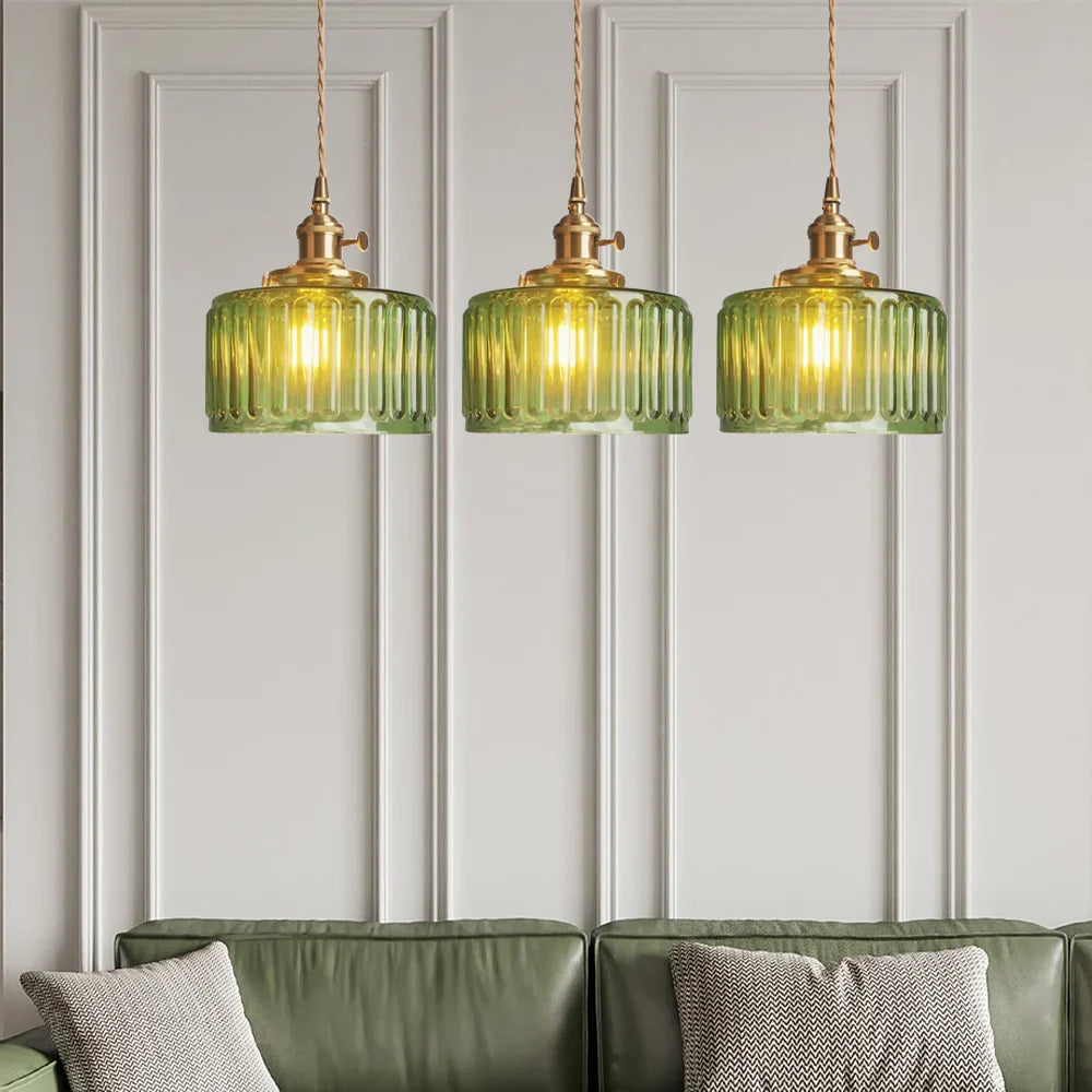 Yael | Ribbed Glass Pendant Light with Brass Fitting