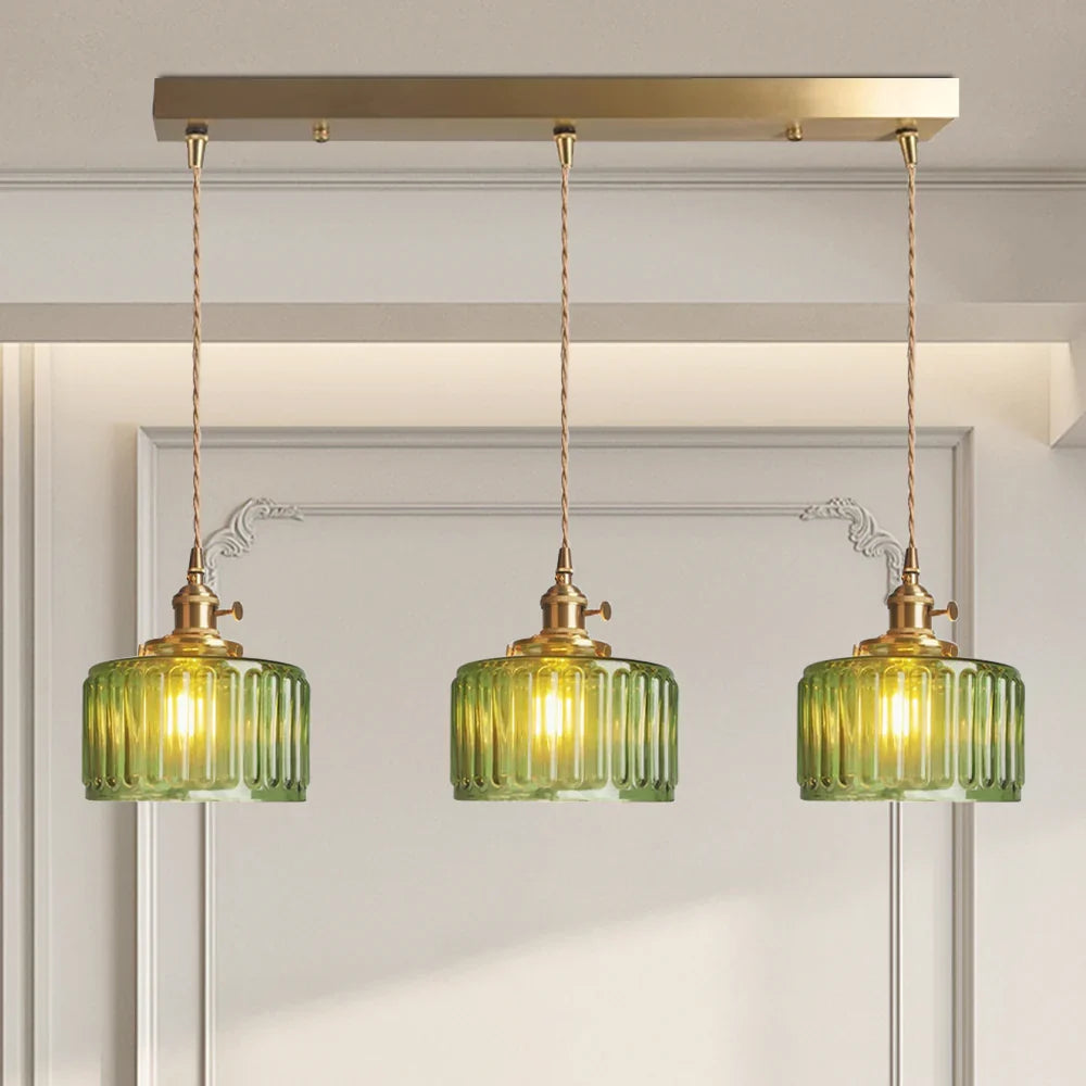 Yael | Ribbed Glass Pendant Light with Brass Fitting