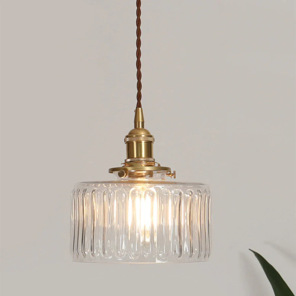 Yael | Ribbed Glass Pendant Light with Brass Fitting