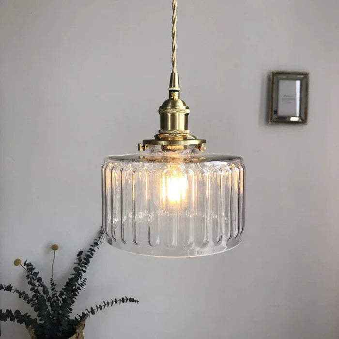 Yael | Ribbed Glass Pendant Light with Brass Fitting