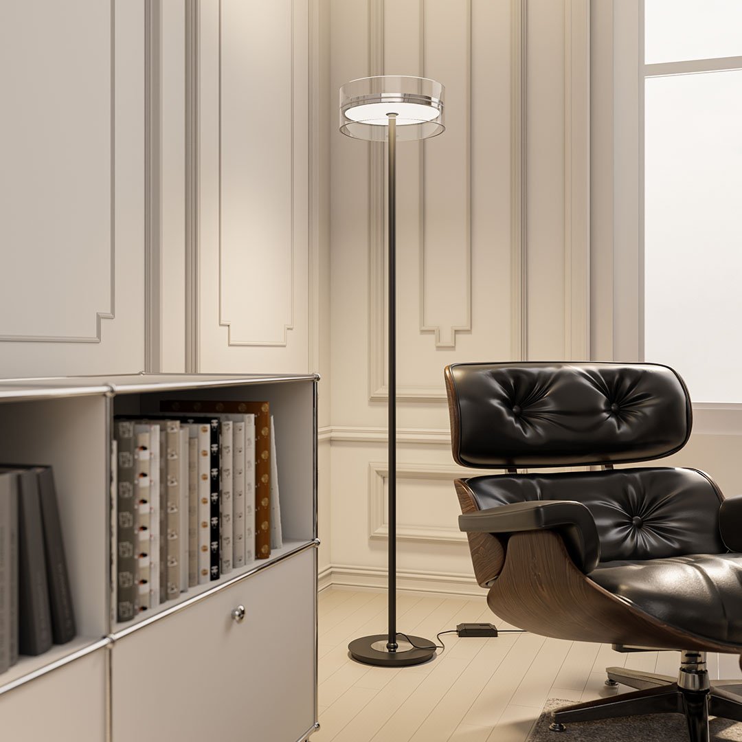 Virenya | Three-Light Pendant & Floor Lamp Set in Chrome & Black