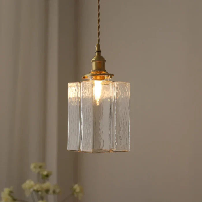 Gray | Textured Glass Pendant Light with Brass Finish