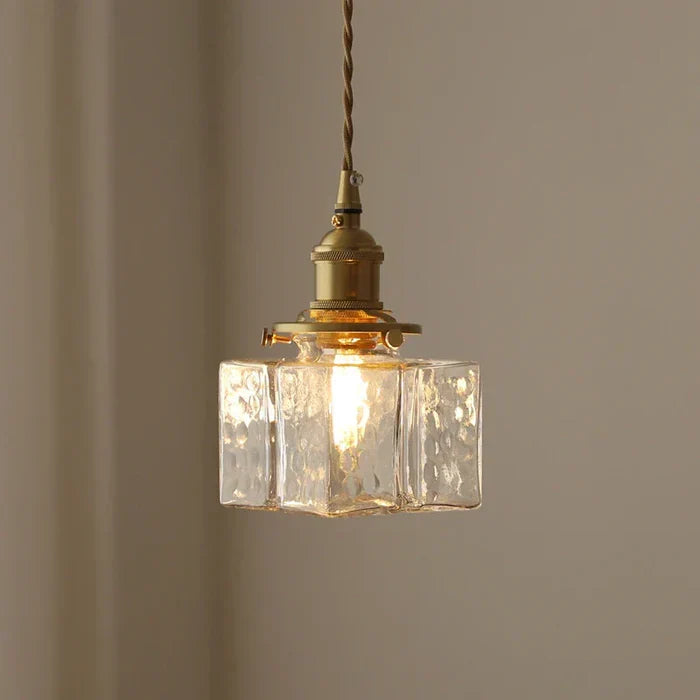 Gray | Textured Glass Pendant Light with Brass Finish