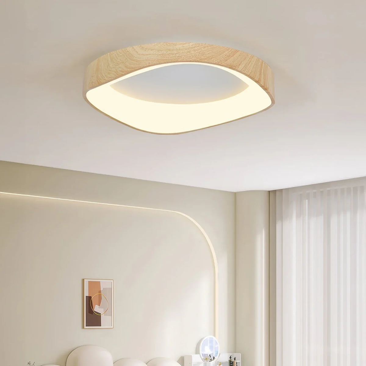 Foxwell | Scandinavian Flush Mount Ceiling Light with Wood Finish