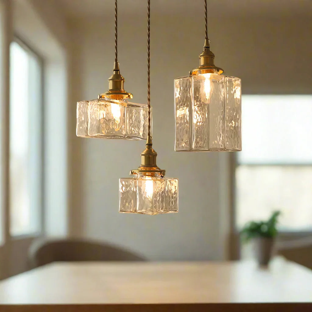Gray | Textured Glass Pendant Light with Brass Finish