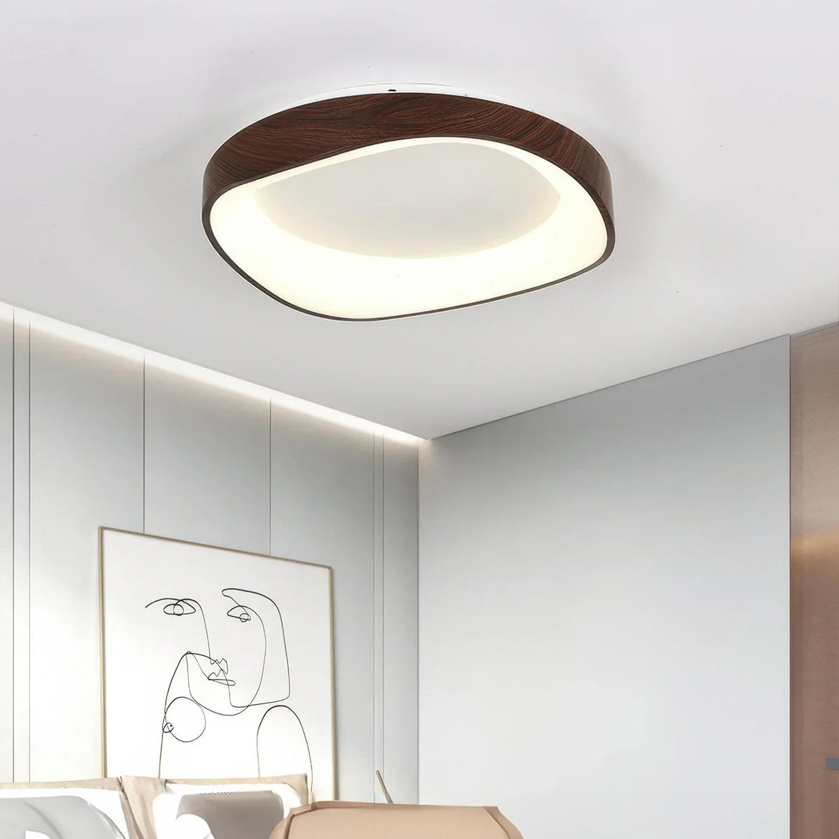 Foxwell | Scandinavian Flush Mount Ceiling Light with Wood Finish