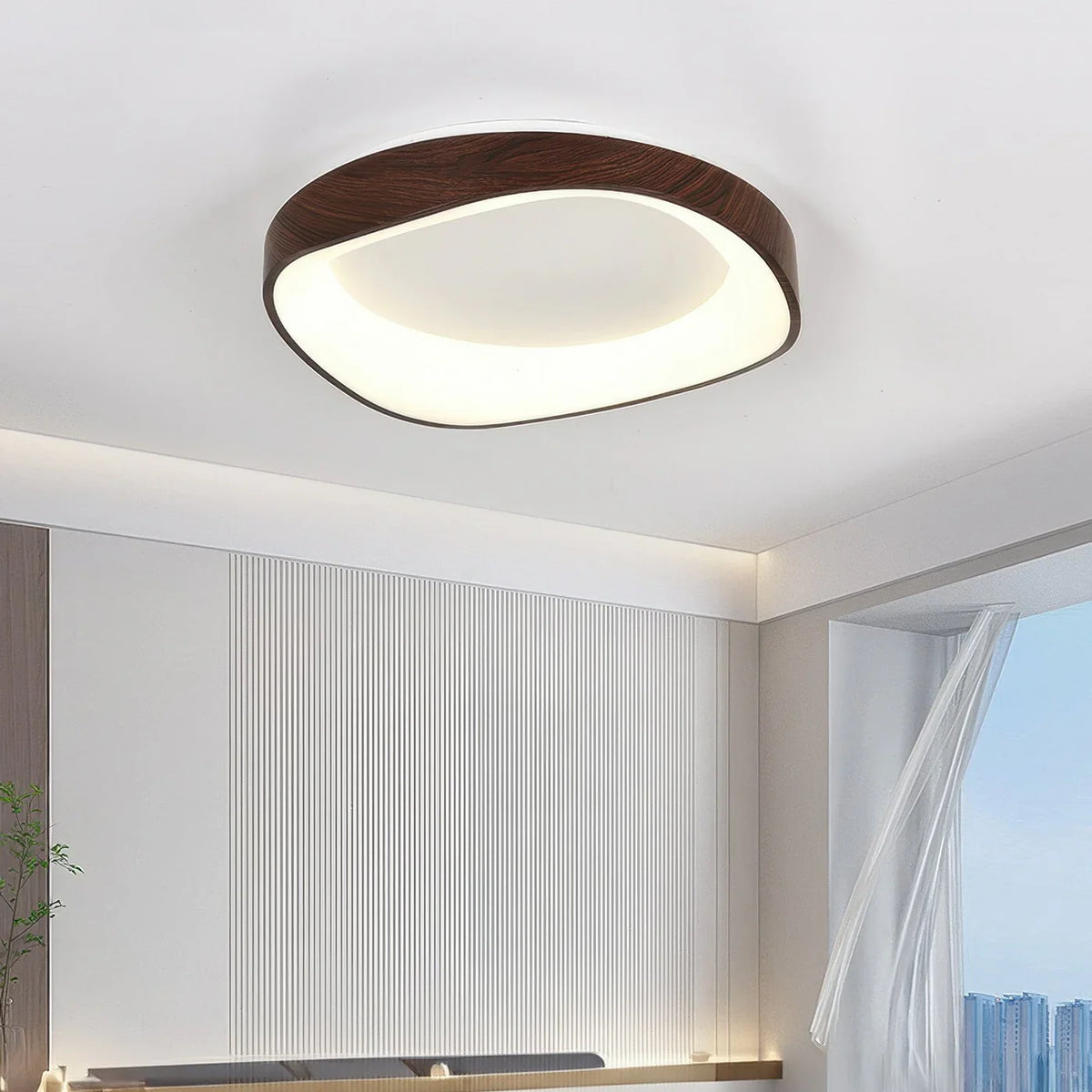 Foxwell | Scandinavian Flush Mount Ceiling Light with Wood Finish