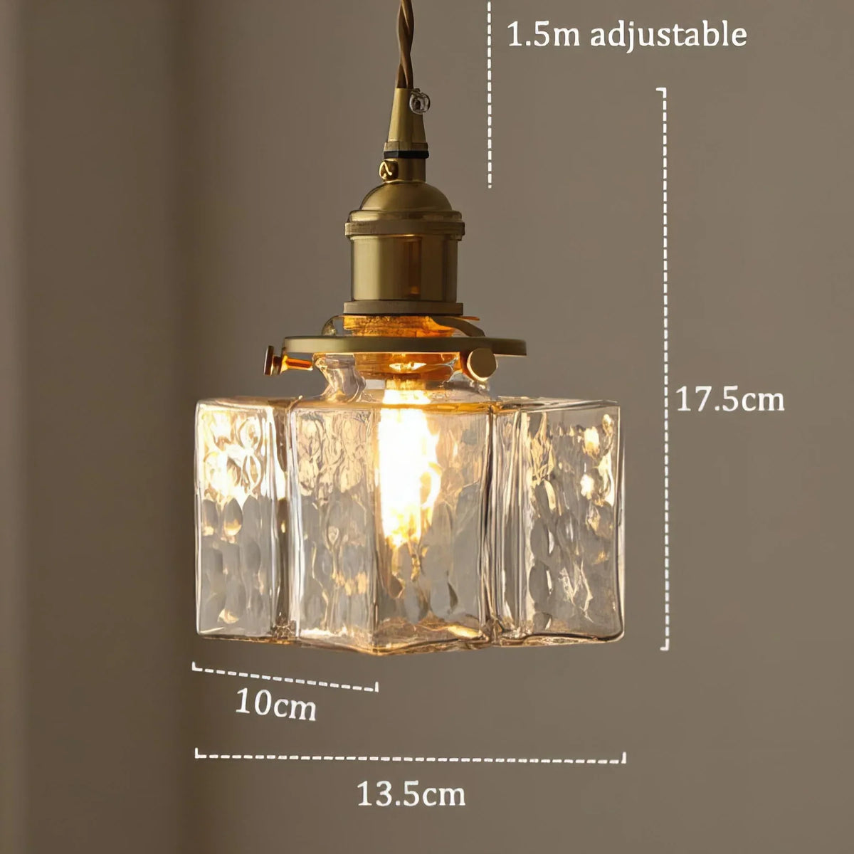 Gray | Textured Glass Pendant Light with Brass Finish