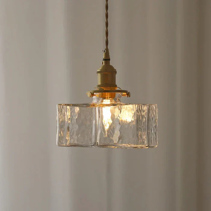 Gray | Textured Glass Pendant Light with Brass Finish