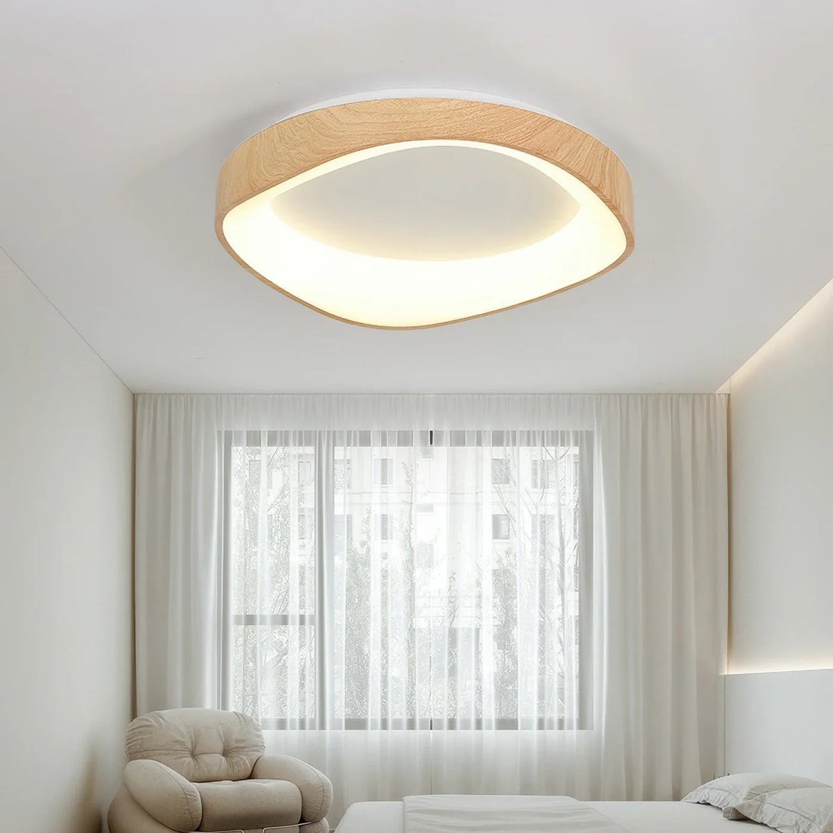 Foxwell | Scandinavian Flush Mount Ceiling Light with Wood Finish